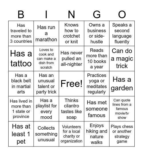 Find a friend who... Bingo Card