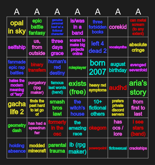 amanda tonotia bingo v7 Bingo Card