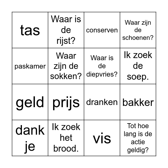 Woordenschat winkel Bingo Card