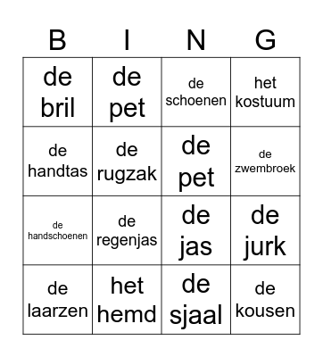 Bingo kleding Bingo Card