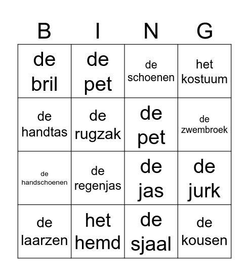 Bingo kleding Bingo Card