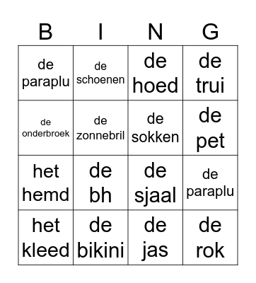 Bingo kleding Bingo Card