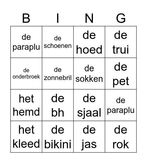 Bingo kleding Bingo Card