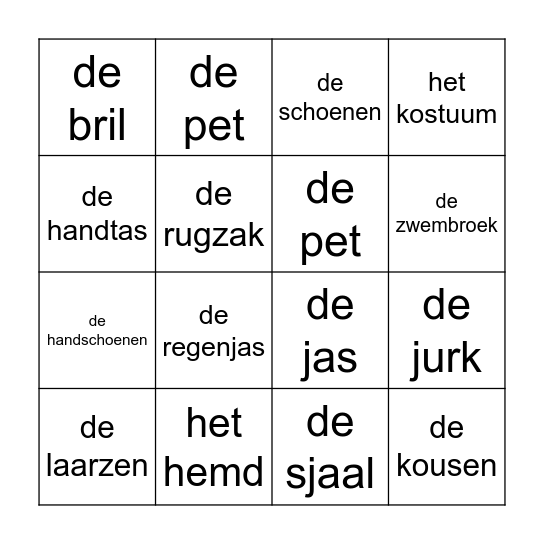 Bingo kleding Bingo Card