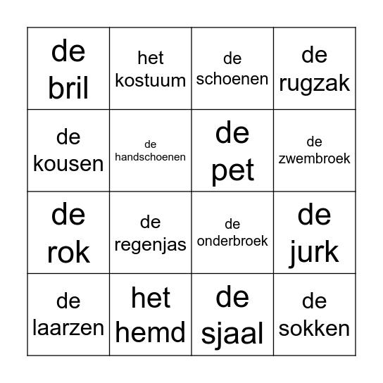Bingo kleding Bingo Card