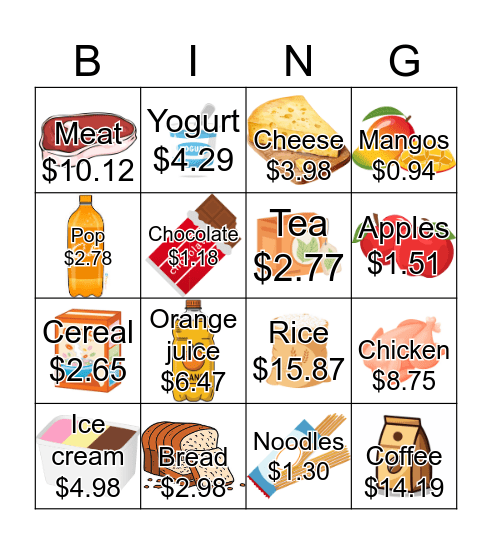 Grocery Store Bingo Card