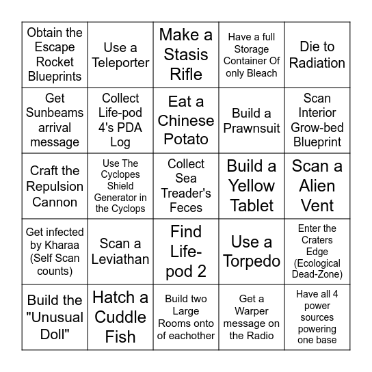 Subnautica Bingo #1 Bingo Card