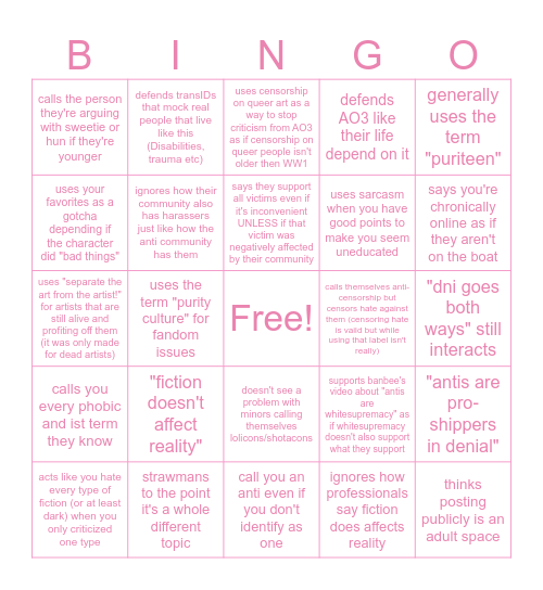 patterns I see in some pro-shippers Bingo Card