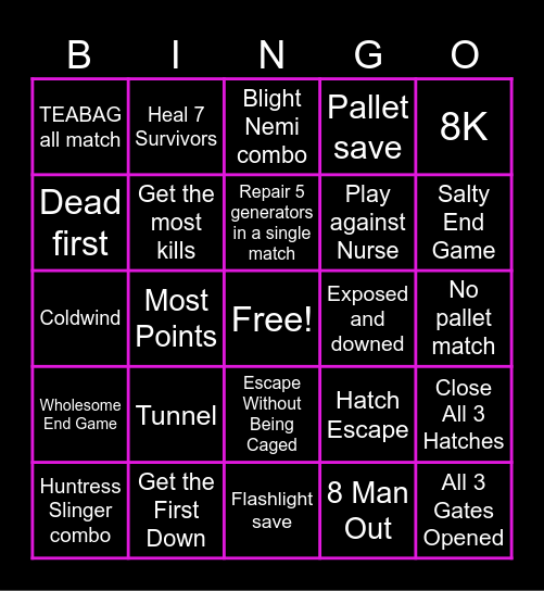 2v8 Bingo Card