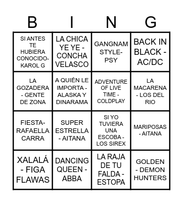 BINGO MUSICAL REVETLLA 2026 Bingo Card