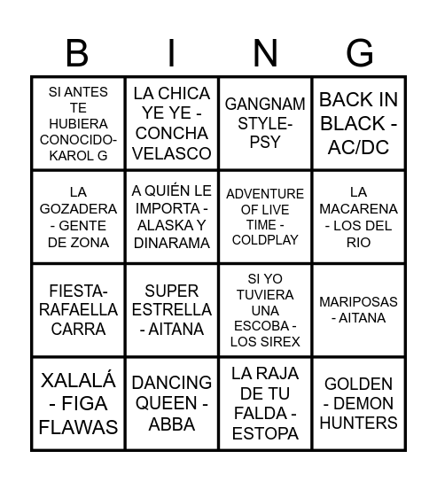 BINGO MUSICAL REVETLLA 2026 Bingo Card