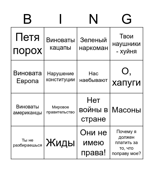 Разговоры Вити Бинго Bingo Card