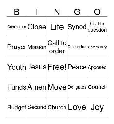 Congregational Meeting  Bingo Card