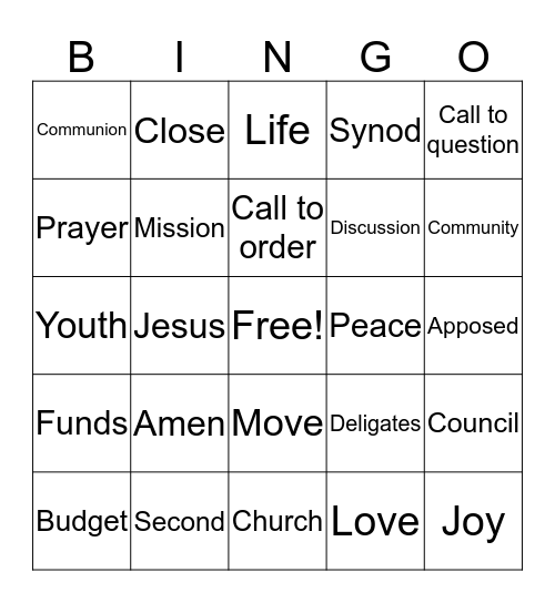 Congregational Meeting  Bingo Card