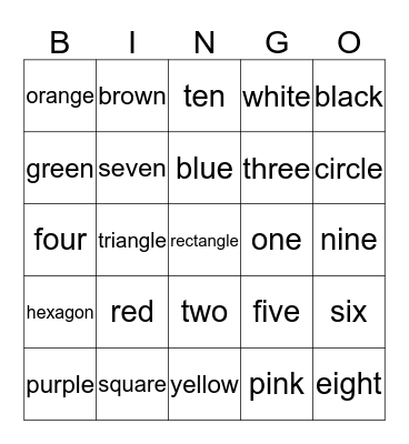 Color, Number, and Shape Bingo Card