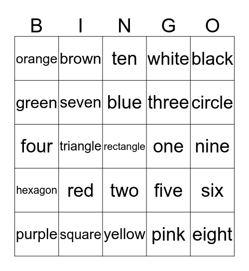 Color, Number, and Shape Bingo Card