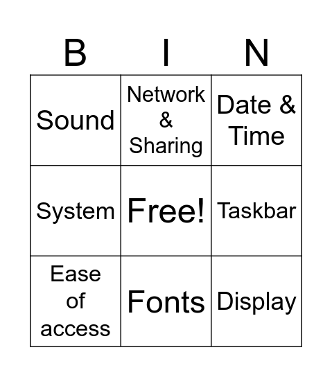 Control Panel Bingo Card