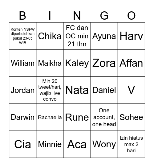 BINGO POLA Bingo Card