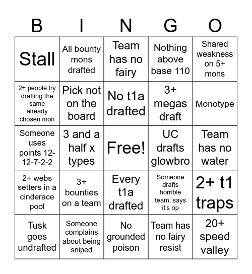 ADL Draft Bingo Card