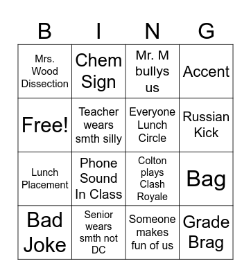 Last day of school Bingo Card