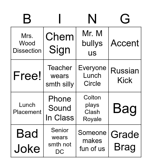 Last day of school Bingo Card