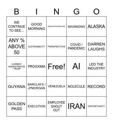O&G Bingo Card