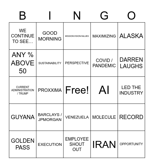 O&G Bingo Card