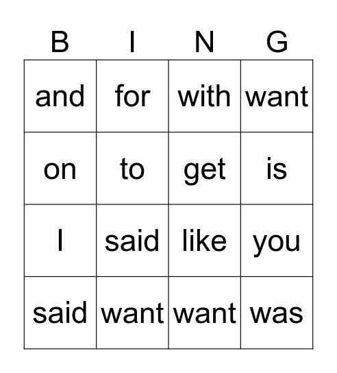 Red Word Bingo Card
