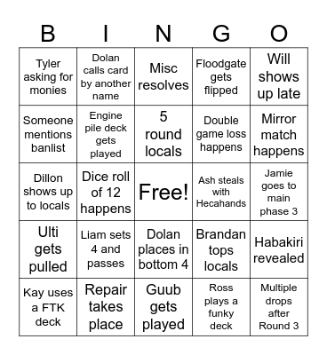 Flux Yugi Bingo Card