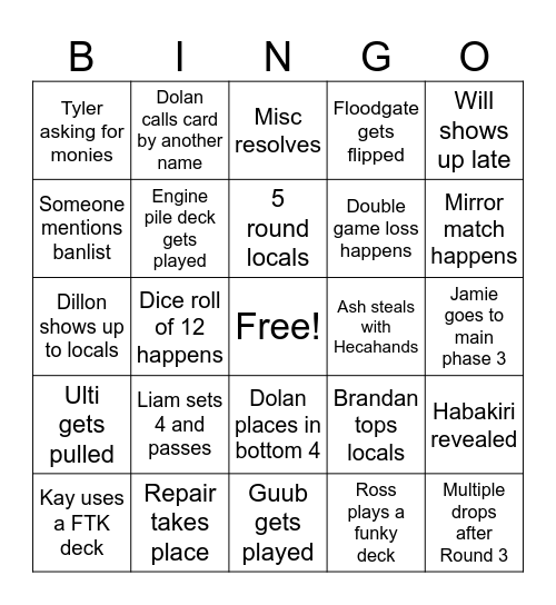 Flux Yugi Bingo Card