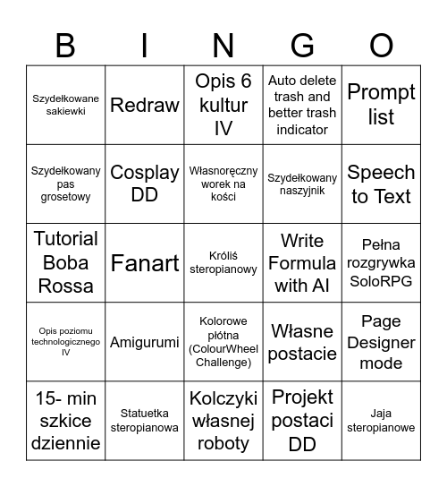 Kreatywne Bingo Card