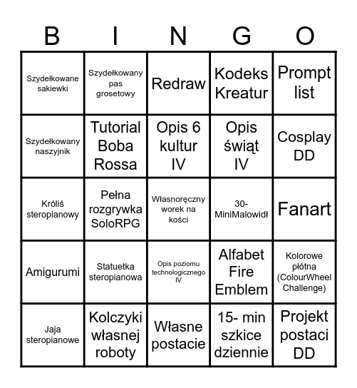 Kreatywne Bingo Card
