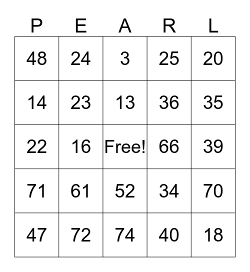 I Got Pearls Bingo Card