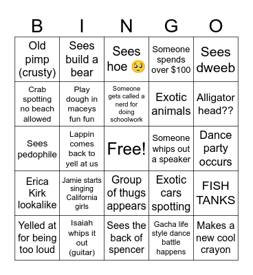 Bus and Mall Bingo Card