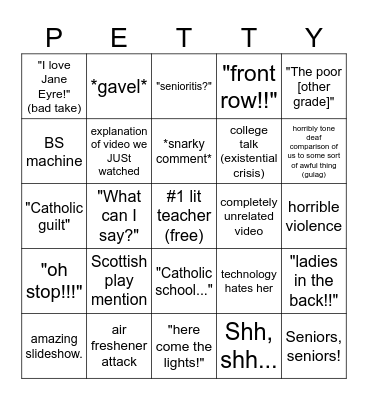 Mrs. Petty Bingo Card