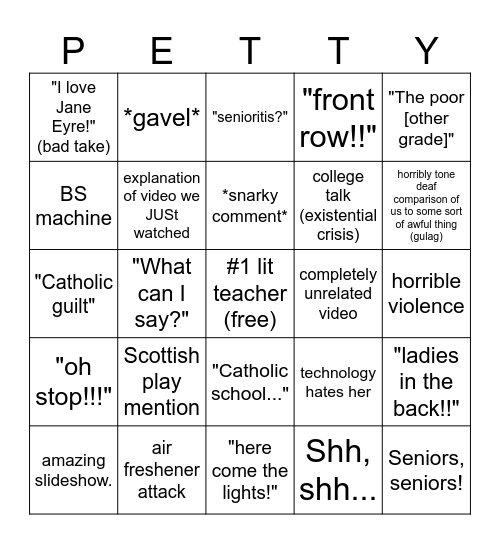 Mrs. Petty Bingo Card