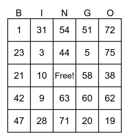 Untitled Bingo Card