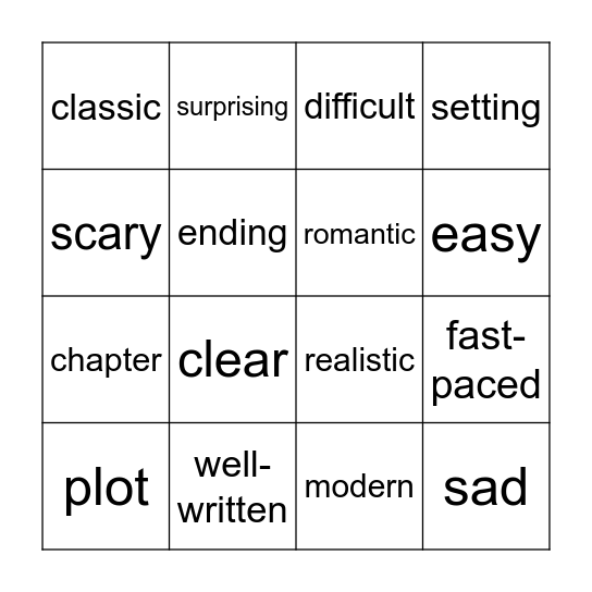 Describing books! Bingo Card