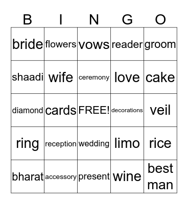 Jaskirat's Bridal Shower Bingo Card