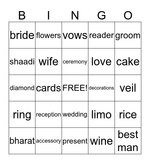 Jaskirat's Bridal Shower Bingo Card