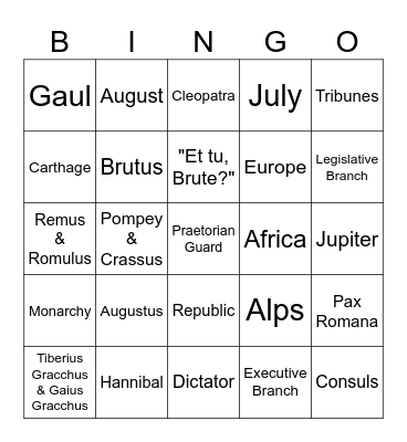 Rome! Bingo Card