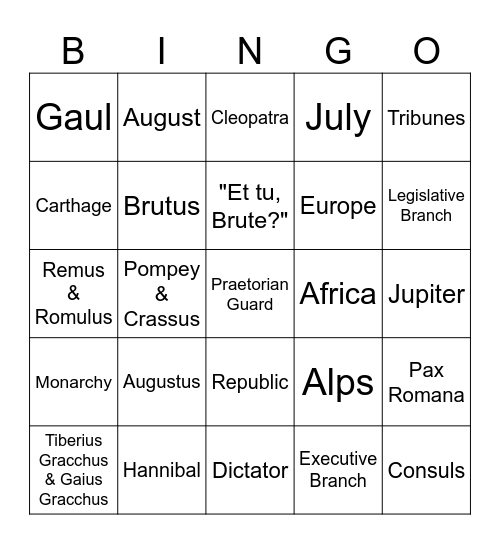 Rome! Bingo Card