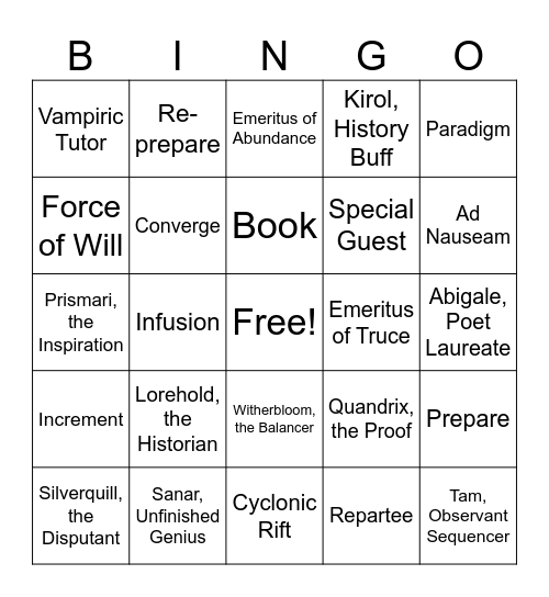 MTG Pro Tour Secrets of Strixhaven Draft Bingo Card
