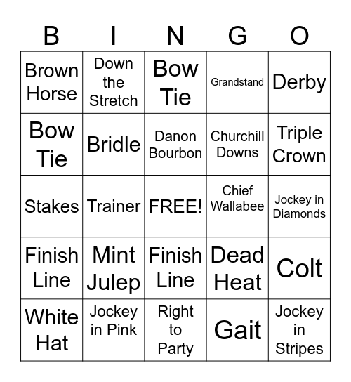 Run For The Roses Bingo Card