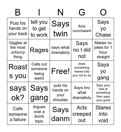 Darsh Bingo card Bingo Card