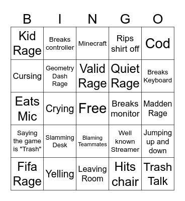 Gamer rage bingo Card