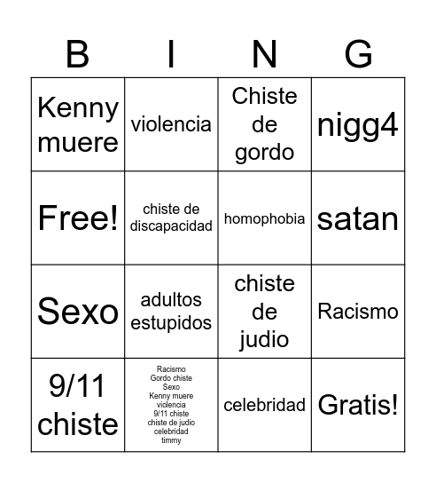 south park bingo Card
