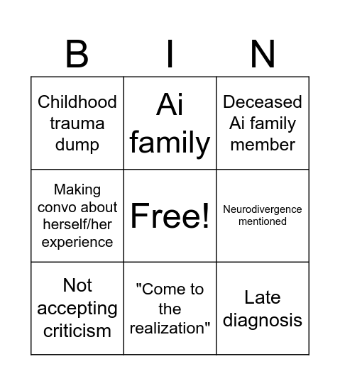 Dumpster Fire AI Girl Bingo Card