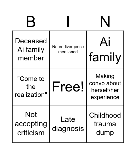 Dumpster Fire AI Girl Bingo Card