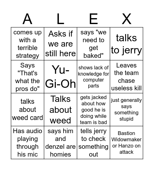 Alexisms Bingo Card
